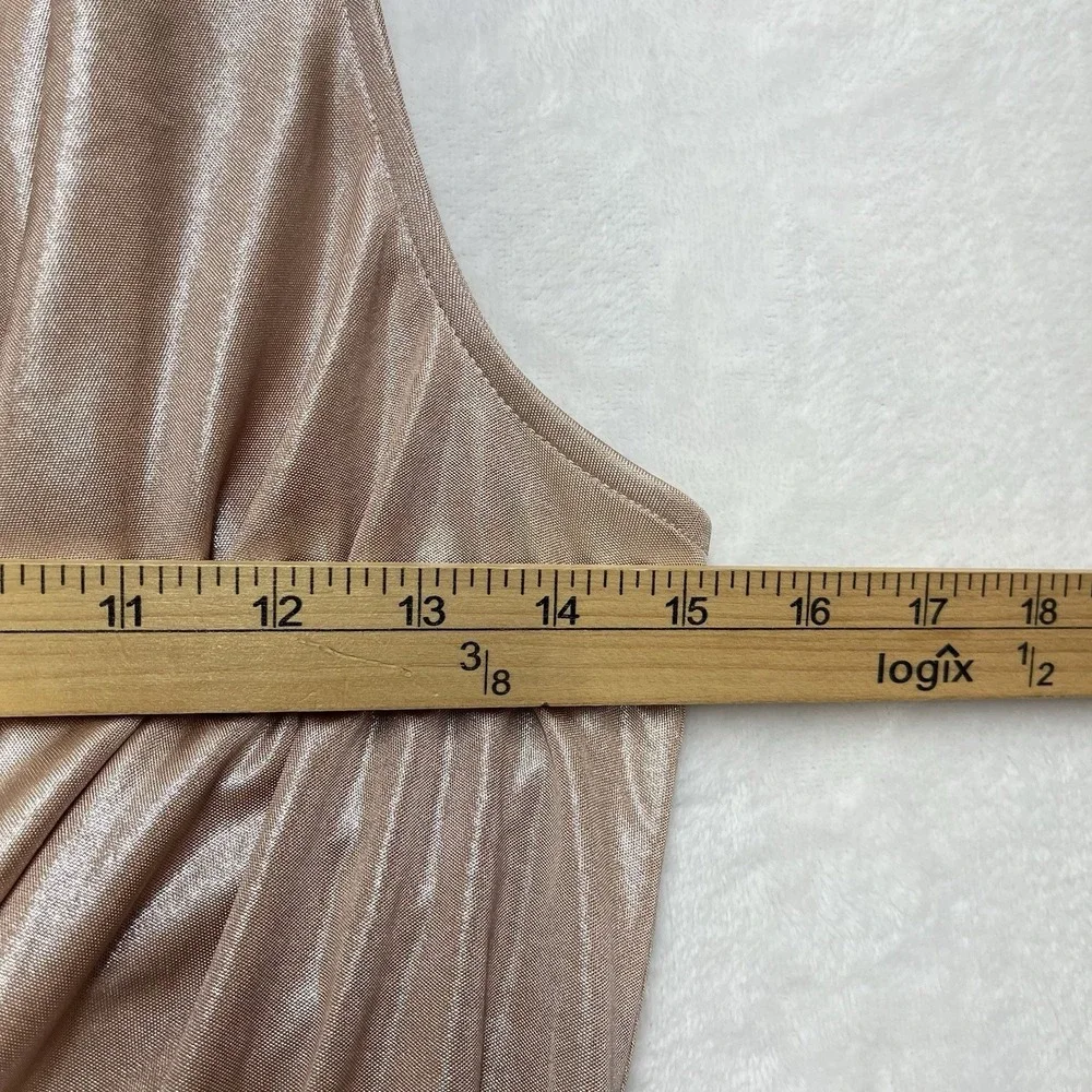 Express Metallic Rose Gold Draped Neck Peplum Top Womens Small NYE Party NEW - Picture 2 of 6
